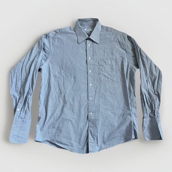 Vtg 90s Mani Giorgio Armani Dress Shirt 16.5-34/35 French Cuff Blue Micro-Check - Picture 1 of 11